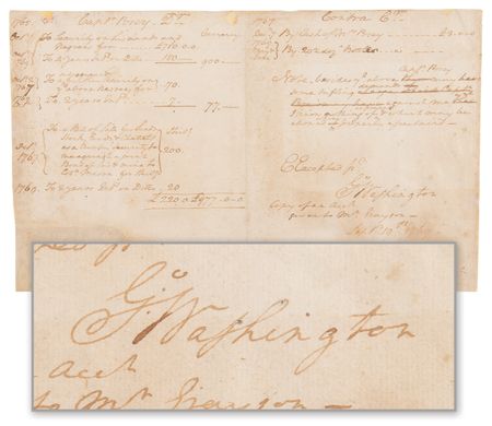 Lot #1 George Washington Autograph Document Signed - a 1769 handwritten Mount Vernon financial ledger listing security on “Lands and Negroes” - Image 1
