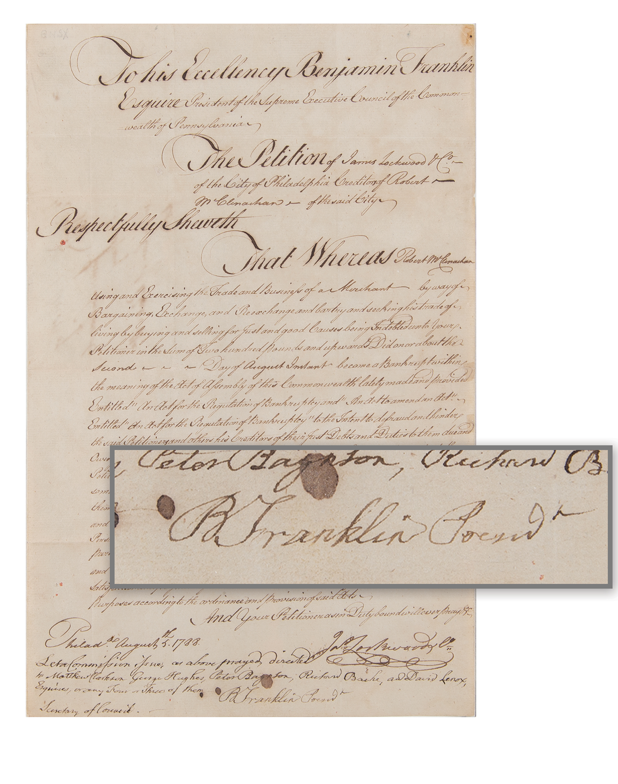 Lot #55 Benjamin Franklin Autograph Endorsement Signed as President of Pennsylvania - over 25 words in his own hand - Image 1