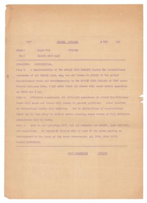 Lot #266 World War II Cipher Message: Eisenhower's Total Ceasefire Order (May 7, 1945), Announcing the 