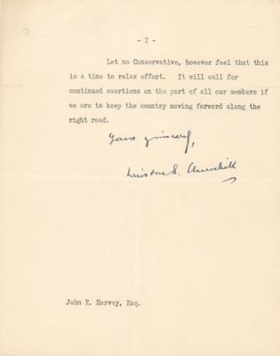 Lot #239 Winston Churchill Typed Letter Signed on Conservative Leadership: 