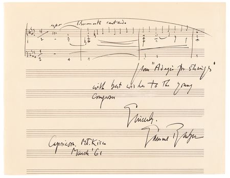 Lot #6216 Samuel Barber Autograph Musical