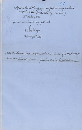 Lot #6108 Victor Hugo: Algernon Swinburne (2) Handwritten Poems Honoring Hugo - Image 3
