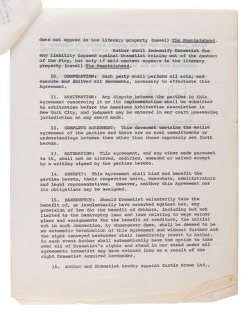Lot #6133 Ayn Rand Signed Contract and Script for 'The Fountainhead' Stage Adaptation - Image 4