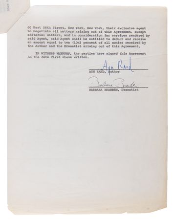 Lot #6133 Ayn Rand Signed Contract and Script for 'The Fountainhead' Stage Adaptation - Image 5
