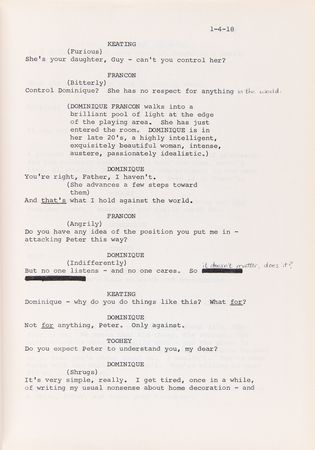 Lot #6133 Ayn Rand Signed Contract and Script for 'The Fountainhead' Stage Adaptation - Image 7