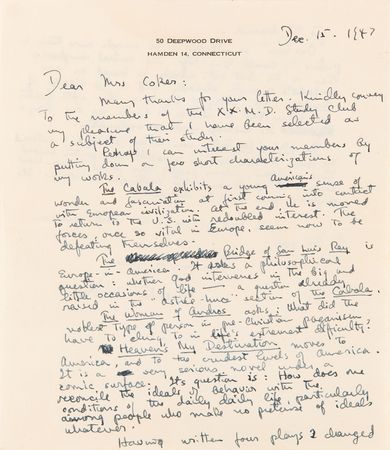 Lot #6157 Thornton Wilder Autograph Letter Signed on Our Town, The Cabala, and The Bridge of San Luis Rey - Image 1