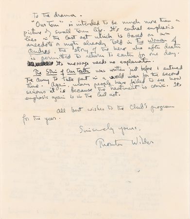 Lot #6157 Thornton Wilder Autograph Letter Signed on Our Town, The Cabala, and The Bridge of San Luis Rey - Image 2