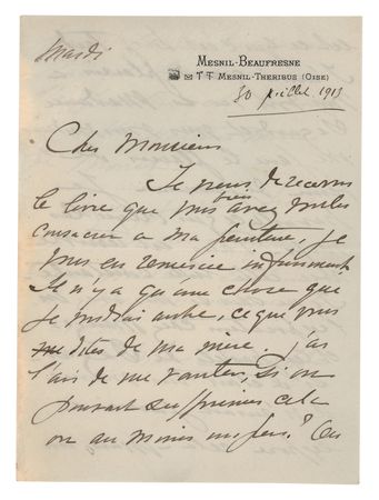 Lot #6004 Mary Cassatt Autograph Letter Signed, Referring to Works by Degas, Pissarro, and Monet - Image 1