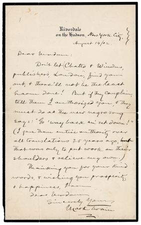 Lot #6080 Samuel L. Clemens Autograph Letter Signed, Quoting a 