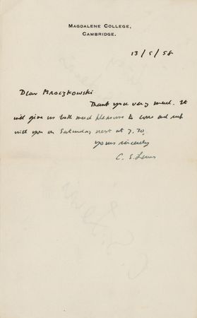 Lot #6118 C. S. Lewis Autograph Letter Signed