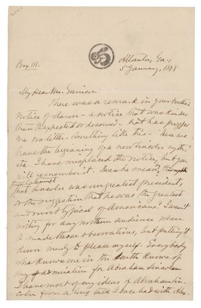 Lot #6179 Joel Chandler Harris Autograph Letter Signed on Abraham Lincoln - Image 1