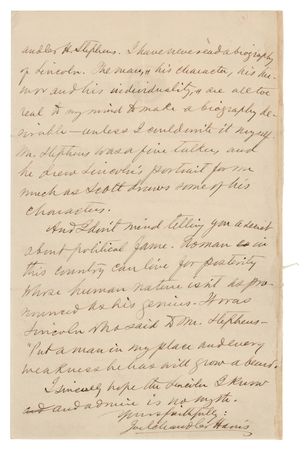 Lot #6179 Joel Chandler Harris Autograph Letter Signed on Abraham Lincoln - Image 2
