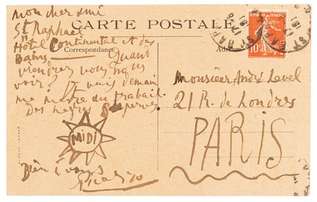 Lot #6025 Pablo Picasso Autograph Letter Signed with Sketch - Postcard to Andre Level - Image 2