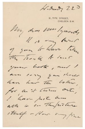 Lot #6062 John Singer Sargent Autograph Letter Signed - Image 1