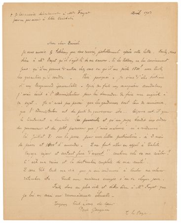Lot #6009 Paul Gauguin Autograph Letter Signed Twice, Written Days Before His Death - “All these worries are killing me” - Image 1