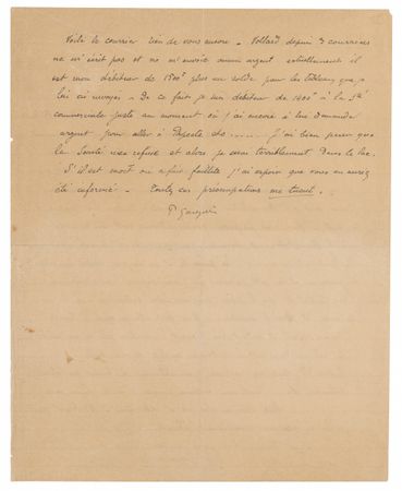 Lot #6009 Paul Gauguin Autograph Letter Signed Twice, Written Days Before His Death - “All these worries are killing me” - Image 2
