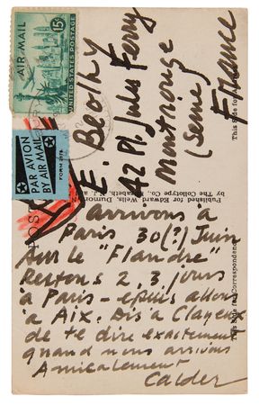 Lot #6003 Alexander Calder Signed Postcard with Mobile Sketch: 