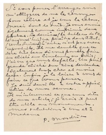 Lot #6019 Piet Mondrian Autograph Letter Signed - Rare Handwritten Letter from the Dutch Painter - Image 2