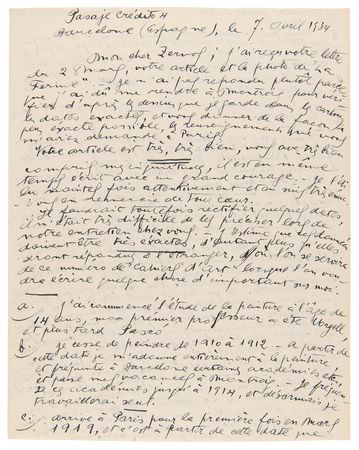 Lot #6018 Joan Miro Early and Lengthy Autograph Letter Signed - Image 1