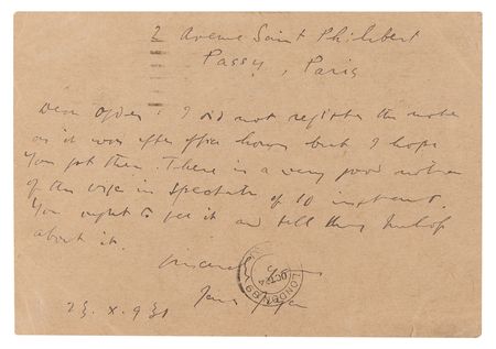 Lot #6111 James Joyce Autograph Letter Signed to the Inventor of Basic English - Image 1