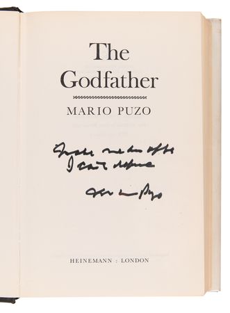 Lot #6131 Mario Puzo Signed Book - The Godfather - With Quote: 