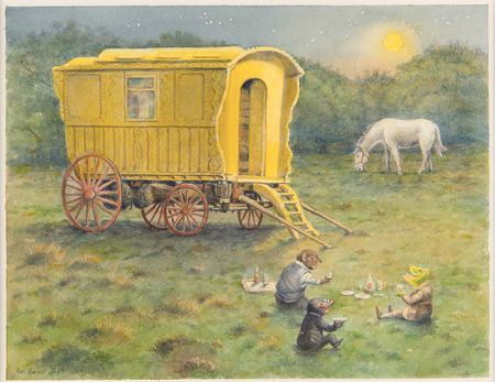 Lot #6013 Kenneth Grahame: 'Wind in the Willows' Watercolor Painting by Peter Barrett - Image 1