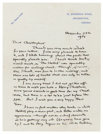 Lot #6152 J. R. R. Tolkien Autograph Letter Signed on The Hobbit and The Lord of the Rings - Image 2