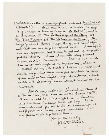 Lot #6152 J. R. R. Tolkien Autograph Letter Signed on The Hobbit and The Lord of the Rings - Image 3