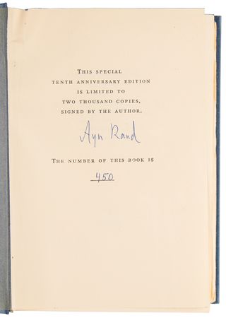 Lot #6134 Ayn Rand Signed Ltd. Ed. Book - Atlas Shrugged - Image 3