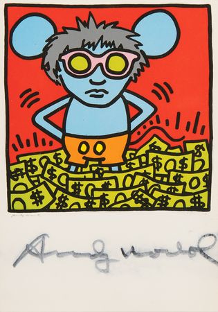 Lot #6041 Andy Warhol Signed Postcard - 'Andy Mouse' by Keith Haring - Image 1