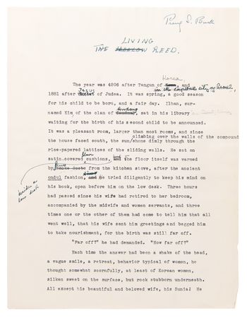 Lot #6074 Pearl S. Buck Hand-Corrected and Signed Typed Draft for The Living Reed - Image 4
