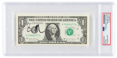 Lot #7075. Elon Musk Signed One Dollar Bill