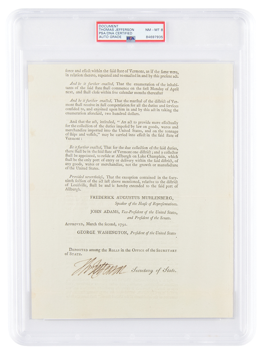 Lot #7006 Thomas Jefferson Document Signed as President - PSA NM-MT 8 - Image 1
