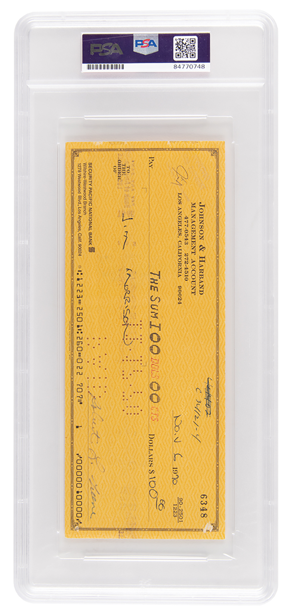 Lot #7268 Jim Morrison Signed Check - PSA MINT 9 - Image 2