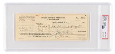 Lot #7079 Thomas Edison Signed Check - PSA NM-MT 8