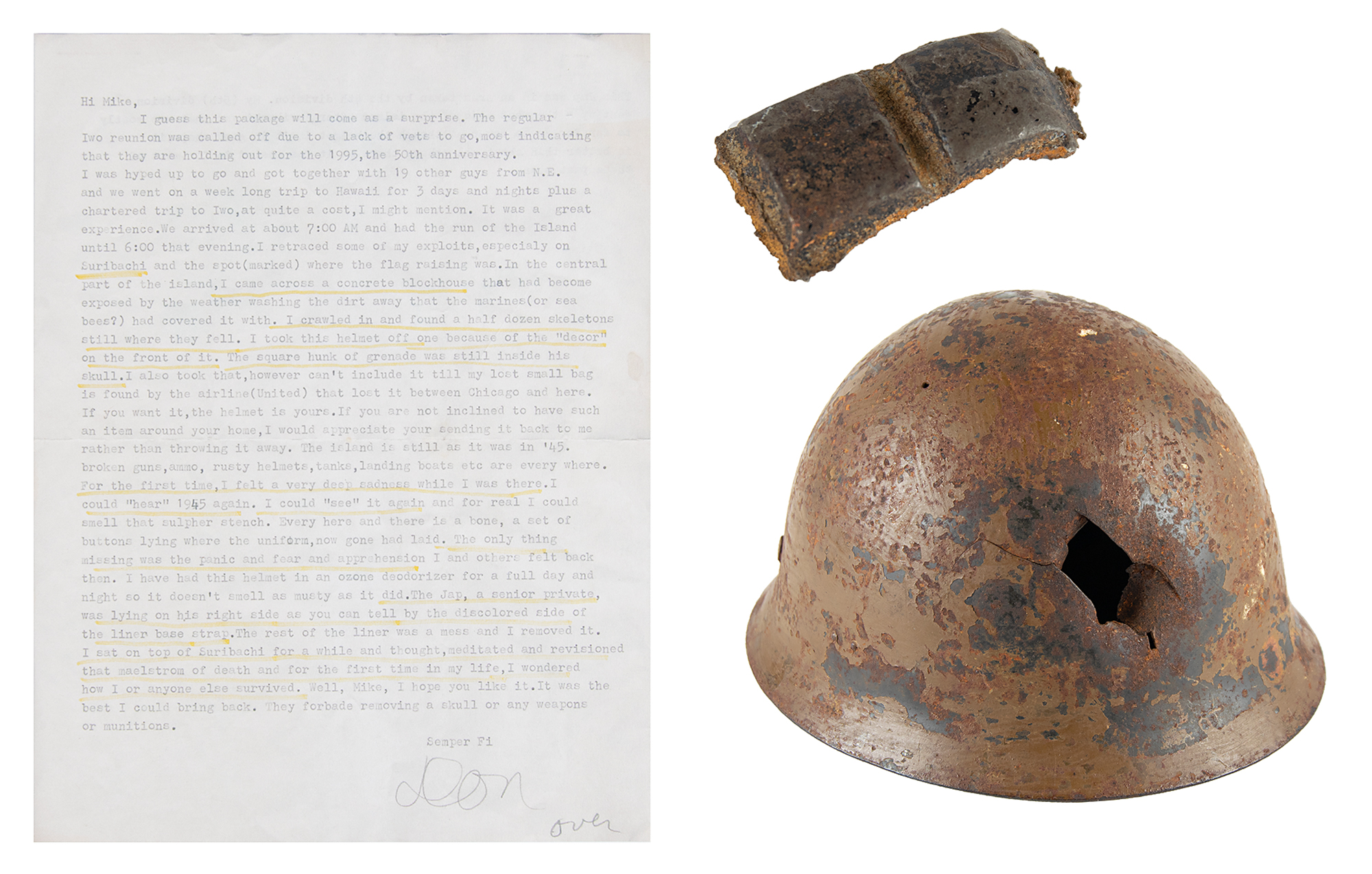 Iwo Jima: Grenade-Damaged Helmet and Japanese Uniform | RR