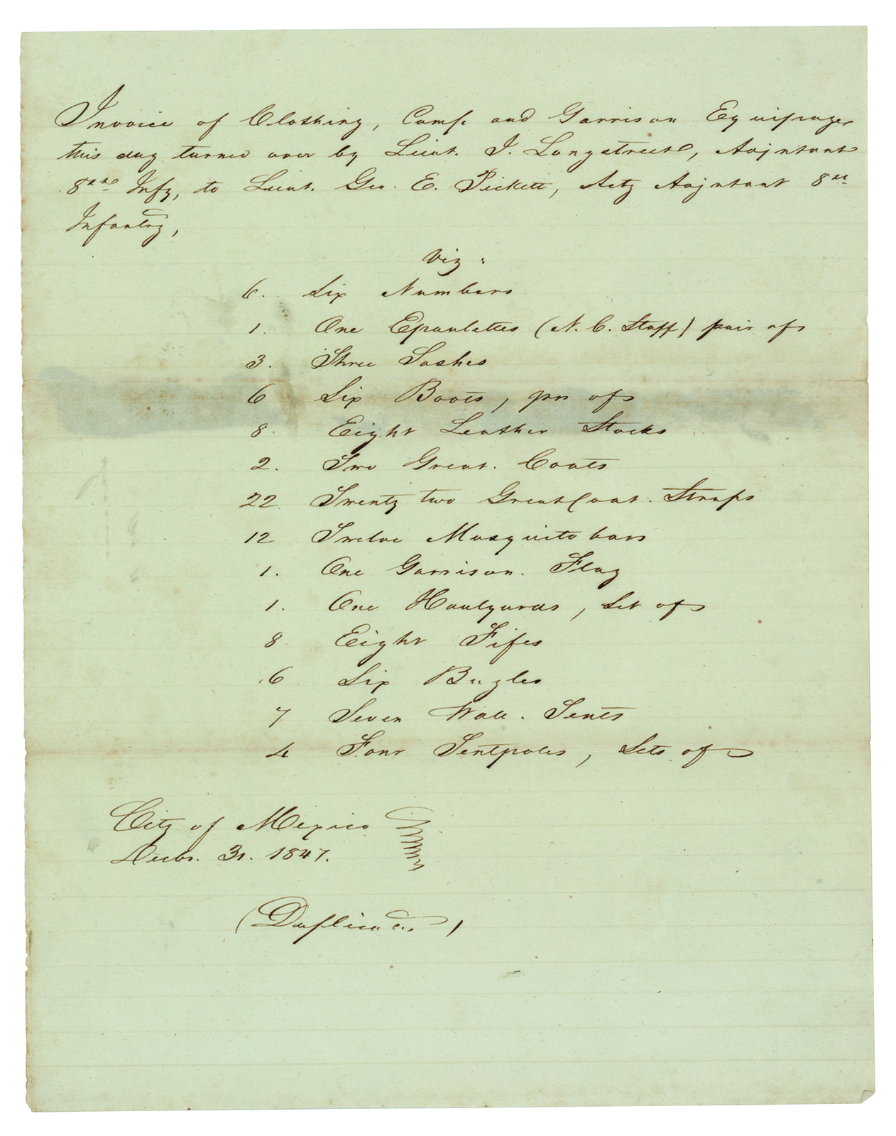 Lot #2058 George E. Pickett War-dated Supplies Invoice - Image 1