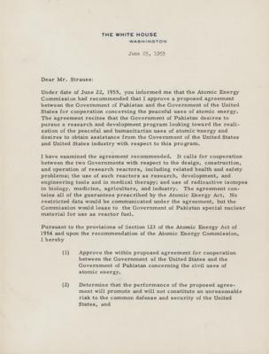 Lot #2143 Dwight D. Eisenhower Shares Atomic Secrets with Pakistan - Image 1