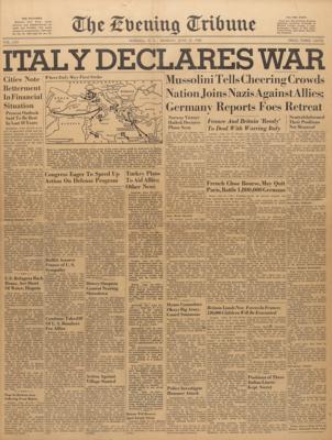 Lot #2190 WWII: Italy Declares War Newspaper - Image 1