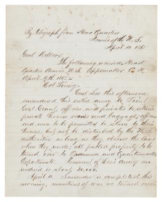 Lot #2084 Robert E. Lee's Surrender: Handwritten
