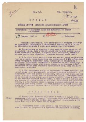 Lot #2155 Ivan Konev Document Signed (1940)