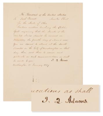 Lot #31 John Quincy Adams Letter Signed as President, Calling to Convene the Senate on Jackson's Inauguration Day - Image 1