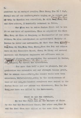Lot #112 Sun Yat-sen Hand-Annotated Typed Manuscript: 