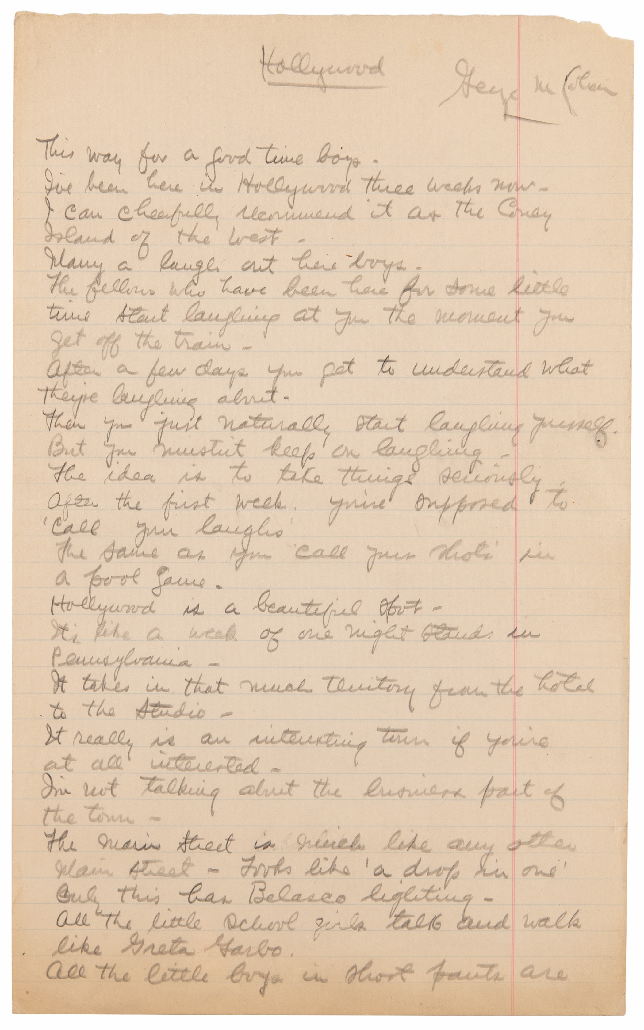 Lot #455 George M. Cohan Autograph Manuscript Signed for 