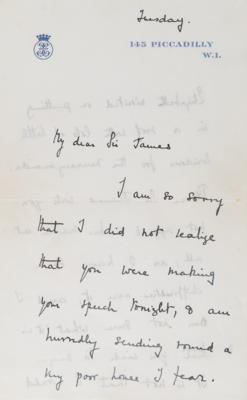 Lot #122 Queen Elizabeth II and Elizabeth, Queen Mother: Before Buckingham Palace, the soon-to-be Queen Mother sends a 