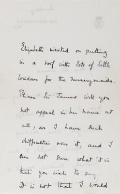 Lot #122 Queen Elizabeth II and Elizabeth, Queen Mother: Before Buckingham Palace, the soon-to-be Queen Mother sends a 