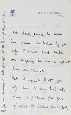 Lot #122 Queen Elizabeth II and Elizabeth, Queen Mother: Before Buckingham Palace, the soon-to-be Queen Mother sends a 