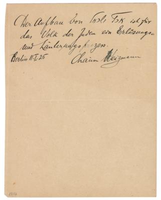 Lot #240 Chaim Weizmann Autograph Quotation Signed