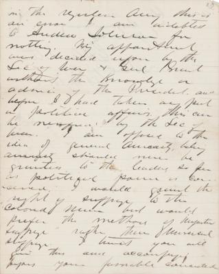 Lot #251 George A. Custer Autograph Letter Signed on Andrew Johnson and Suffrage for 