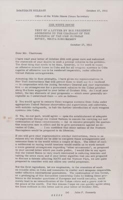 Lot #69 John F. Kennedy: Cuban Missile Crisis White House Press Release - Image 2